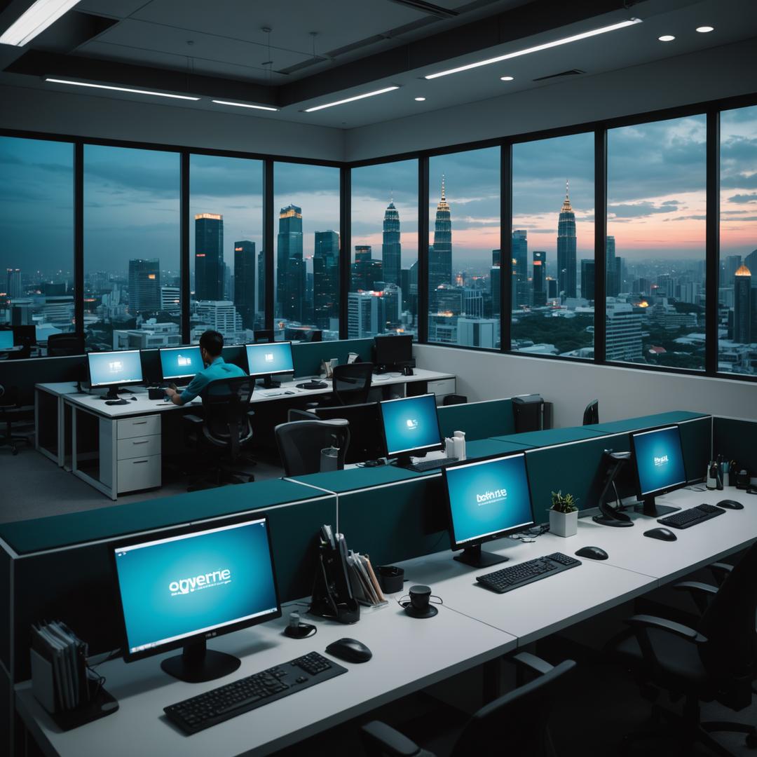 Cleaner sanitising a co-working desk during evening service